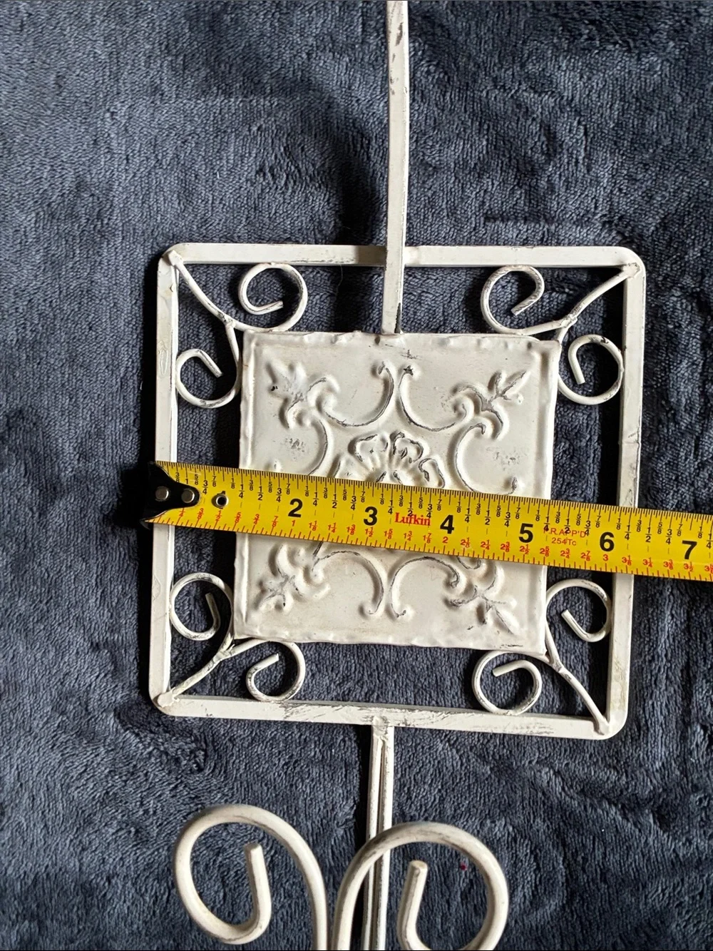Ornate Cream Metal Wall Hook with Decorative Tile Accent